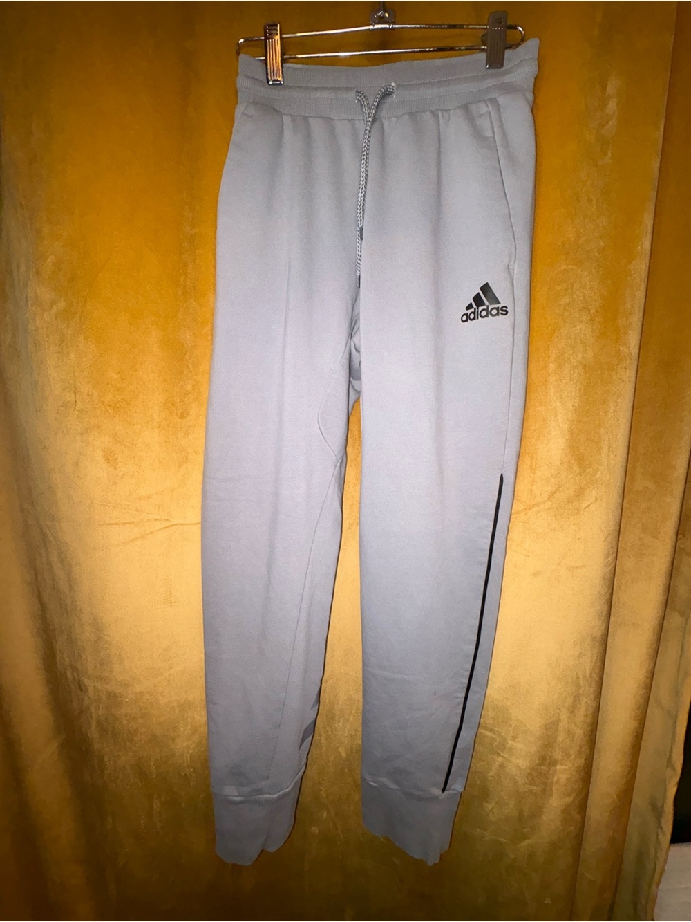 adidas Men’s Light Gray Jogger Sweatpants with Side Stripe